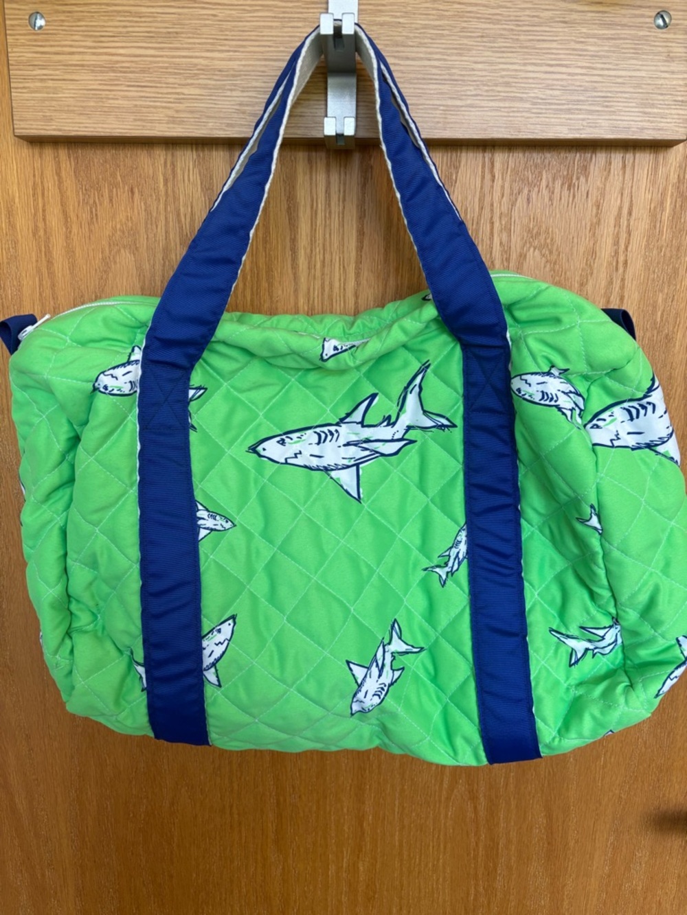 Quilted Green Shark Print Duffle